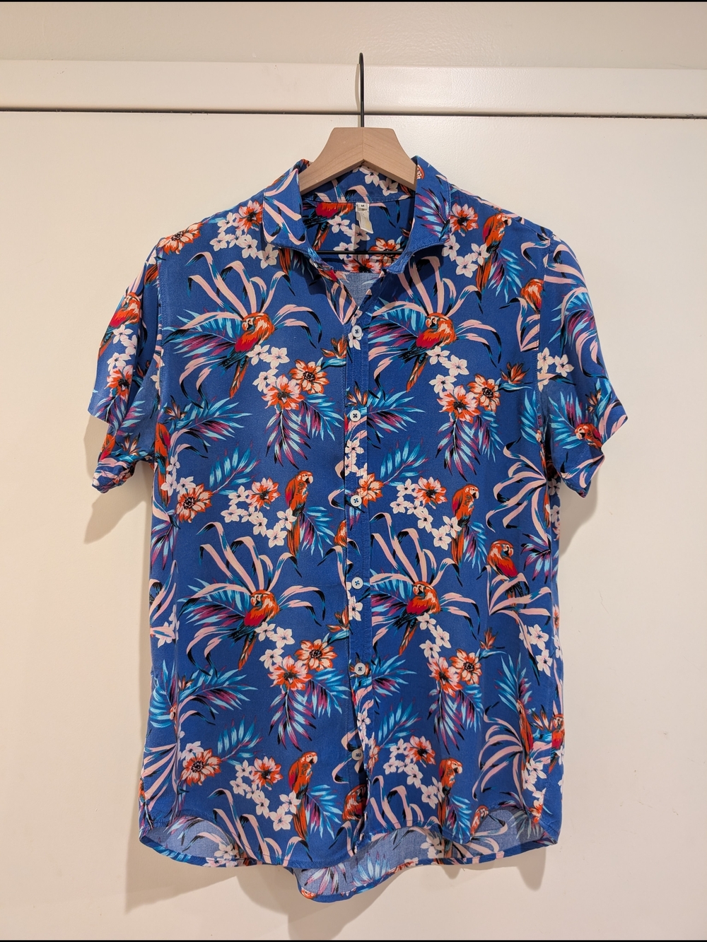 Men's Blue Tropical Print Short-Sleeve Button-Down Shirt